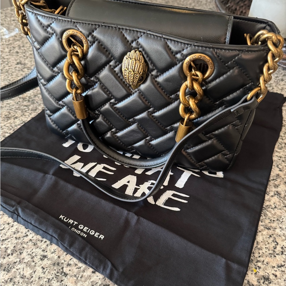 Kurt Geiger Black and Gold Quilted Shoulder Bag